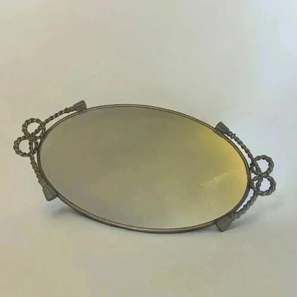 Antique Gold Ornate Vanity Tray with Tassel Bow Design